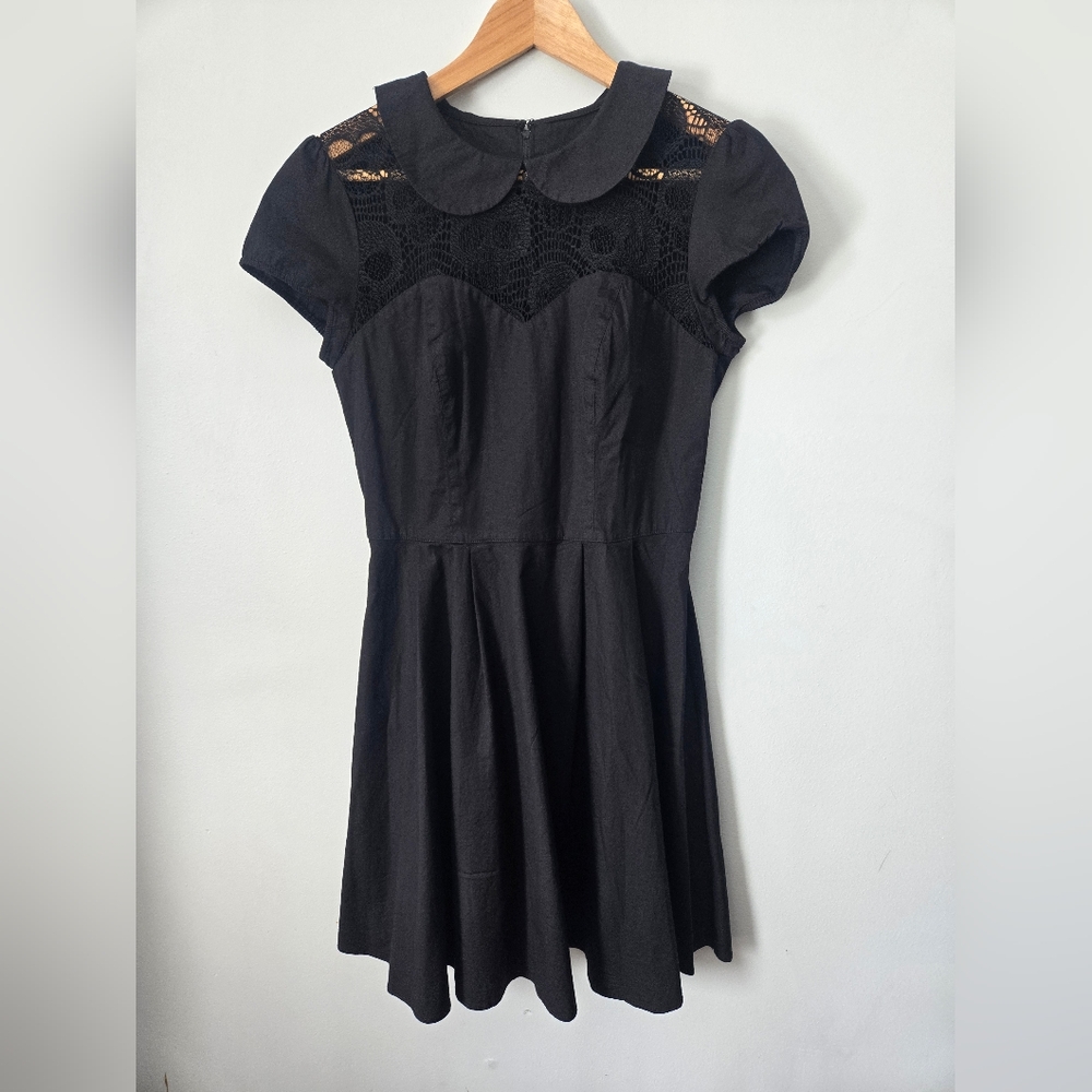 Like New HELL BUNNY Black Lace Collar Cotton Blend Dress